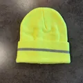 Macro detail of fluorescent knit beanie featuring high-visibility silver reflective strip - M (52-58cm) / Fluorescent Yellow