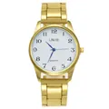 Détail du cadran blanc texturé avec aiguilles bleues et bracelet en acier doré de la montre - Boîtier Or Cadran Blanc Homme
