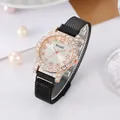 Women's quartz watch with star dial, diamond-set bezel, and magnetic mesh strap - Black