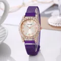 Détail de la montre Amadi avec bracelet milanais violet et lunette en cristal brillant - Violet