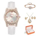 Luxury rose gold women's watch and diamond jewelry set in premium orange gift box - Set Including Gift Box / White