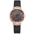 Detail of rose gold quartz watch with grey checkered dial and black leather strap - Earth Pattern Black