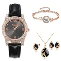 Détails d'un coffret montre et bijoux en or rose avec gemmes noires en forme de goutte - Ensemble Sans Boîte Cadeau / Noir
