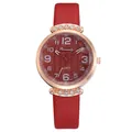 Close-up of women fashion quartz watch with red leather strap and sparkling crystal case - Wave Pattern Red