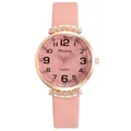 Close-up of pink quartz watch featuring rose gold case and sparkling crystal accents - Wave Pattern Pink