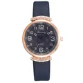 Detail of rose gold watch case with crystal rhinestones and textured navy blue dial - Wave Pattern Dark Blue
