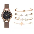 Detail view of five-piece rose gold watch set with star dial and matching bracelets - Watch And Bracelet / Coffee