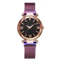 Detail of starry sky watch dial with mesh strap and faceted glass in rose gold finish - Single Watch / Purple