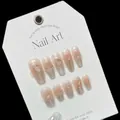 Uñas postizas artesanales degradadas en rosa con purpurina plateada, perlas y gemas - Extra Pequeño (XS) / 1054-Coffin Corto Ojos de Océano