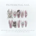 Handgemachte lila Farbverlauf Press-on Nails mit silbernem Schmetterling und Strass - Extra Klein (XS) / Kalte Schmetterling
