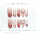 Faux ongles faits main dégradé rose avec cœurs 3D, perles et motif à carreaux - XS / Damier Rose