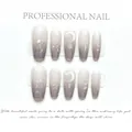 Grey gradient press-on nails with glitter, shell flakes, and 3D moon decorations - Icy Jade / Extra Small (XS)