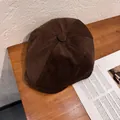 Brown corduroy newsboy cap detail on warm wooden table for autumn winter fashion look - M (55-58cm) / Coffee