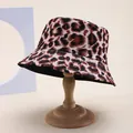 Detail shot of leopard print bucket hat on wooden stand with cotton texture - M (55-58cm) / White Wine Red