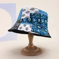 Λεπτομέρεια καπέλου bucket με σχέδια paisley και ύφασμα για προστασία από τον ήλιο - M (55-58cm) / Μπλε