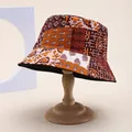 Αμφίπλευρο καπέλο bucket με ρετρό φλοράλ σχέδιο patchwork σε ξύλινη βάση προβολής - M (55-58cm) / Πορτοκαλί
