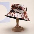 Tie-dye reversible bucket hat in brown and olive oil painting print for sun protection - M (55-58cm) / Coffee