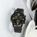 Geneva heren horloge met zwarte Milanese mesh band en opvallende gele cijfers - Zwarte Legering Mesh Band Stijl (107)