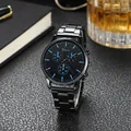 Geneva heren horloge met zwarte stalen band en blauwe markeringen voor zaken - Stalen Band