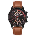 Dettaglio orologio al quarzo business con quadrante nero e cinturino in pelle marrone - Marrone