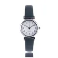 Minimalist women's quartz watch with dark green leather strap and silver round dial face - Green