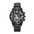 Reloj deportivo de cuarzo negro para hombre con correa de acero y calendario en fondo blanco - Negro