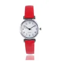 Elegant women's quartz watch with a slim red leather strap and white numeric dial - Red