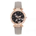 Elegant rose gold butterfly watch with rhinestones and grey suede leather strap - Gray