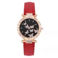 Dettaglio del quadrante a farfalla e lunetta con strass per orologio donna in oro rosa - Rosso