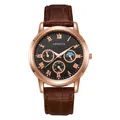Classic men's business quartz watch with rose gold case and brown leather strap - Black Dial Brown Strap