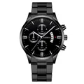 Geneva men's black stainless steel business watch with calendar and chronograph display - Black