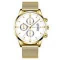 Orologio al quarzo da uomo con cinturino in maglia dorata, quadrante bianco e datario - Cassa Oro Quadrante Bianco