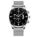Orologio da uomo Geneva con quadrante nero, cinturino in maglia argento e calendario - Cassa Argento Quadrante Nero