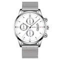 Orologio da uomo Geneva in maglia d'acciaio argento con quadrante bianco e data - Cassa Argento Quadrante Bianco