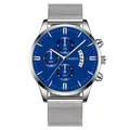Dettaglio del quadrante blu con cinturino in maglia milanese argento e datario a tre ore - Cassa Argento Quadrante Blu