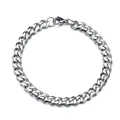 Polished silver stainless steel Cuban link bracelet with secure lobster clasp for men - Silver Bracelet