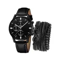 Set uomo con orologio in pelle nera e bracciale intrecciato multistrato con segno infinito - Orologio con Cinturino in Pelle Nera E Bracciale Multistrato / Nero 657