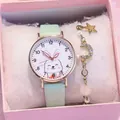 Cute mint green cartoon rabbit watch and beaded bracelet set for girls in a gift box - Watch Jewelry Gift Box / Green