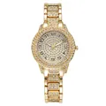 Elegante goudkleurige dameshorloge volledig bezet met fonkelende strass-steentjes - Gouden Arabische Cijfer Wijzerplaat Alleen Horloge