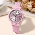Detail shot of the pink quartz watch with a faceted bezel and radial brushed dial texture - Pink