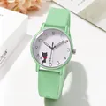Mint green quartz watch for women featuring a cute black cat dial and silicone strap - Light Green