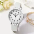 Elegant ladies quartz watch with a white glitter leather strap and minimalist dial - White