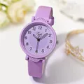 Close-up of a stylish purple women's quartz watch with a matching woven texture strap - Violet
