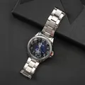 Men's business watch with blue gradient dial and silver stainless steel strap in gift box - Silver Case Blue Dial