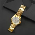 Golden stainless steel quartz watch with white dial and luminous hands in a black gift box - Gold Case Gold Dial