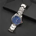 Business men's quartz watch with blue sunray dial and silver steel strap on gift box - Silver Case Blue Dial
