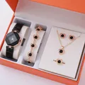 Elegante set orologio da donna e gioielli a cuore in nero e oro rosa con scatola - Nero Oro Esagono Cuore
