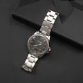 Men's silver quartz watch with grey mesh dial and steel band on a black gift box - Silver Case Black Dial
