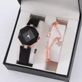 Set regalo con orologio ottagonale nero e bracciale a stella in oro rosa nella scatola - Set Bracciale Rigido Stella Oro Rosa