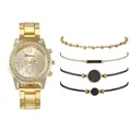 Coffret montre à quartz dorée Geneva avec lunette en cristal et quatre bracelets - Montre Or Et Bracelet Multiple
